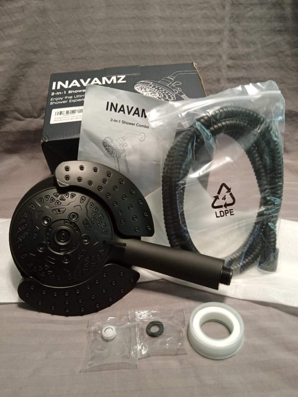 Inavamz Black 2-in-1 Shower Head Combo: Rainfall and Handheld (Model 15391)
